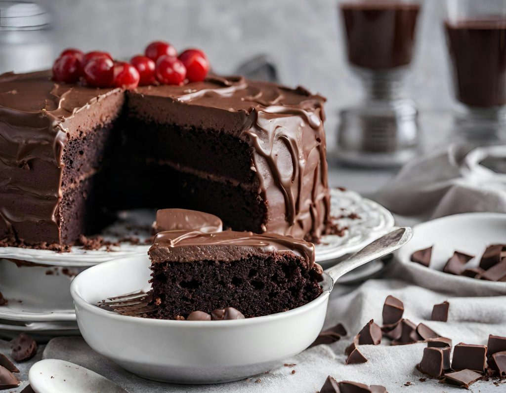 Image of cut chocolate cake 